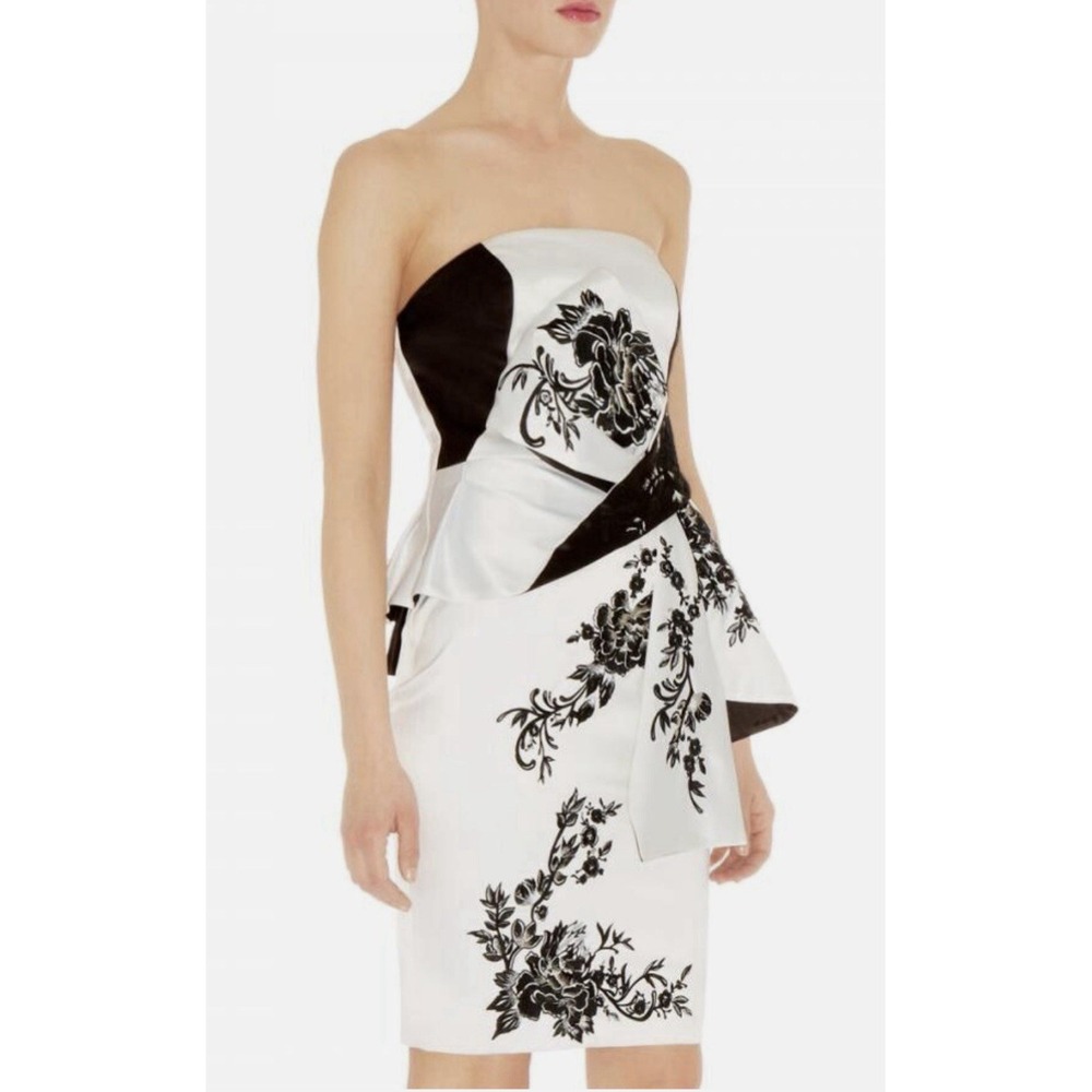 Karen Millen Oriental Embroidered Satin‎ Strapless Dress Wedding/Party Sz 2 $425